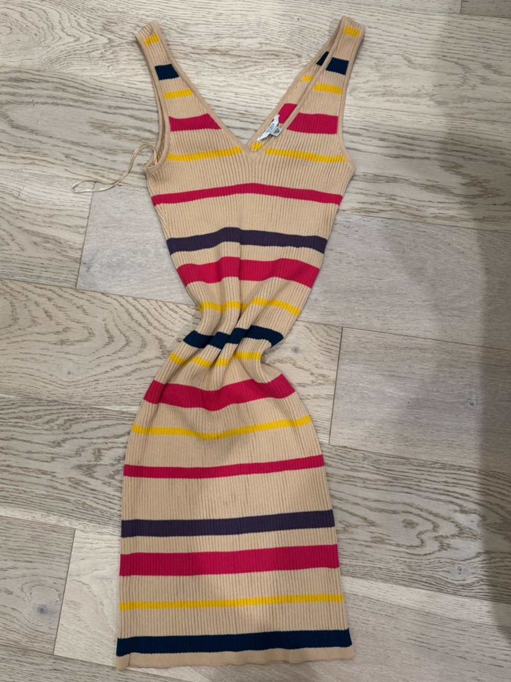 Guess Striped Ribbed Midi Dress in Cream, Pink & Yellow